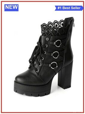 Womens Platform Combat Ankle Booties Block Heel Lace Up Goth Boots